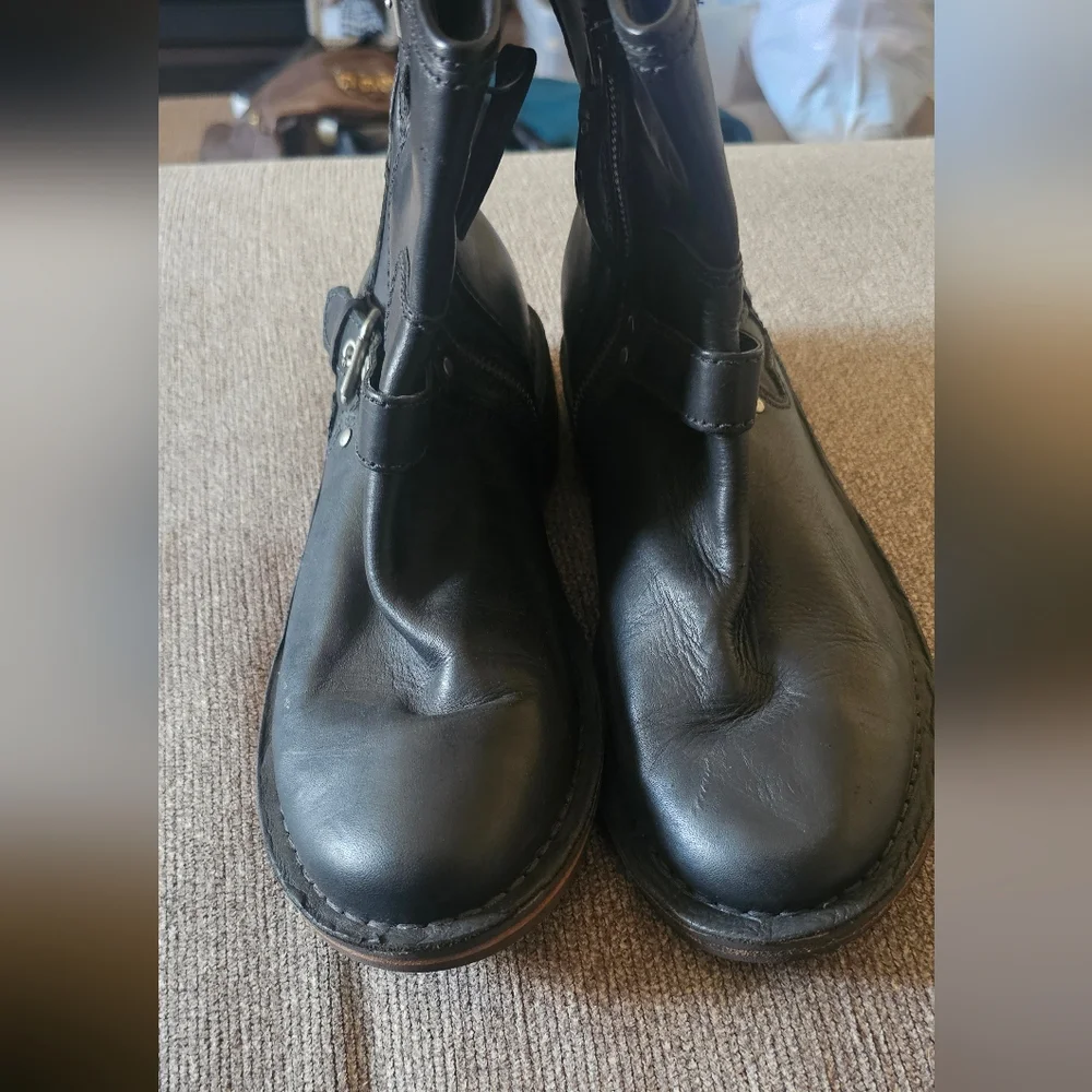UGG Women's Black Leather Moto Boots - Picture 7 of 11
